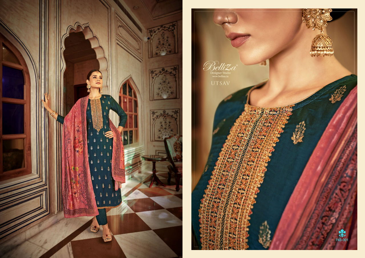 Utsav By Belliza Designer Jacquard Dress Material Catalog